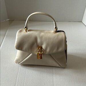 Chic Cream Top Handle Satchel with Gold Lock Accent